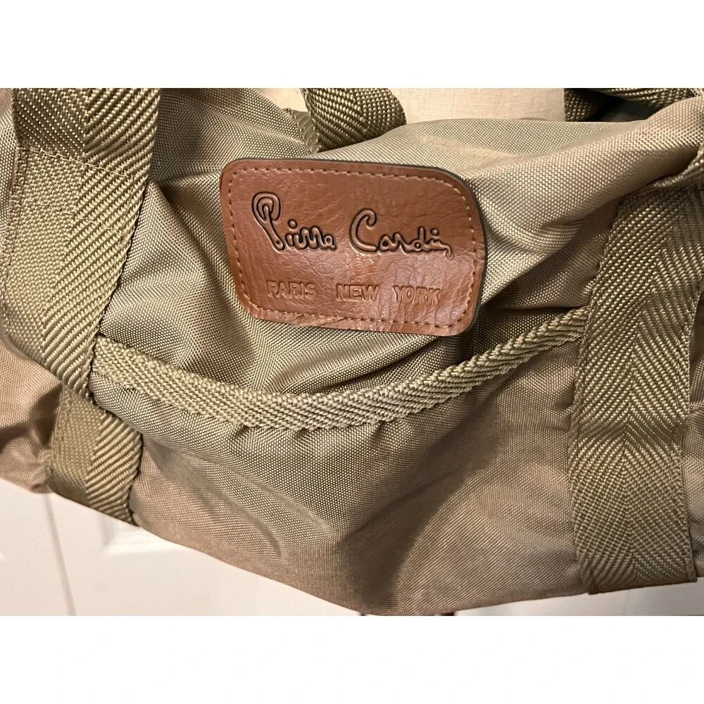 Vintage PIERRE CARDIN Duffle Travel Gym Weekend Bag Nylon Khaki Shoulder Strap